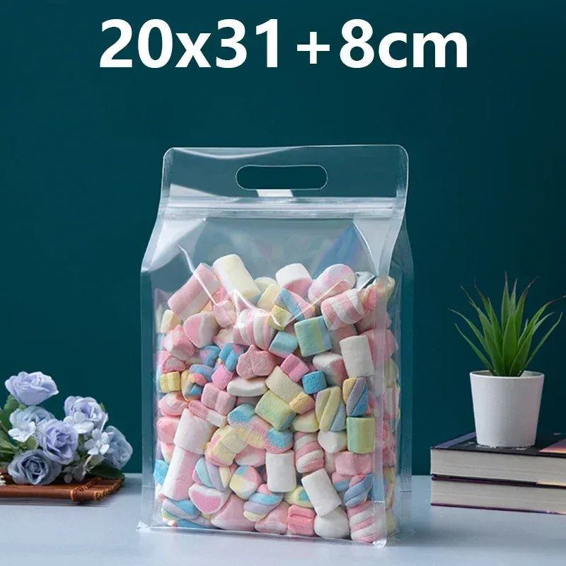 Sachets Zip Alimentaires Transparent Lot de 50 Pièces avec Poignée