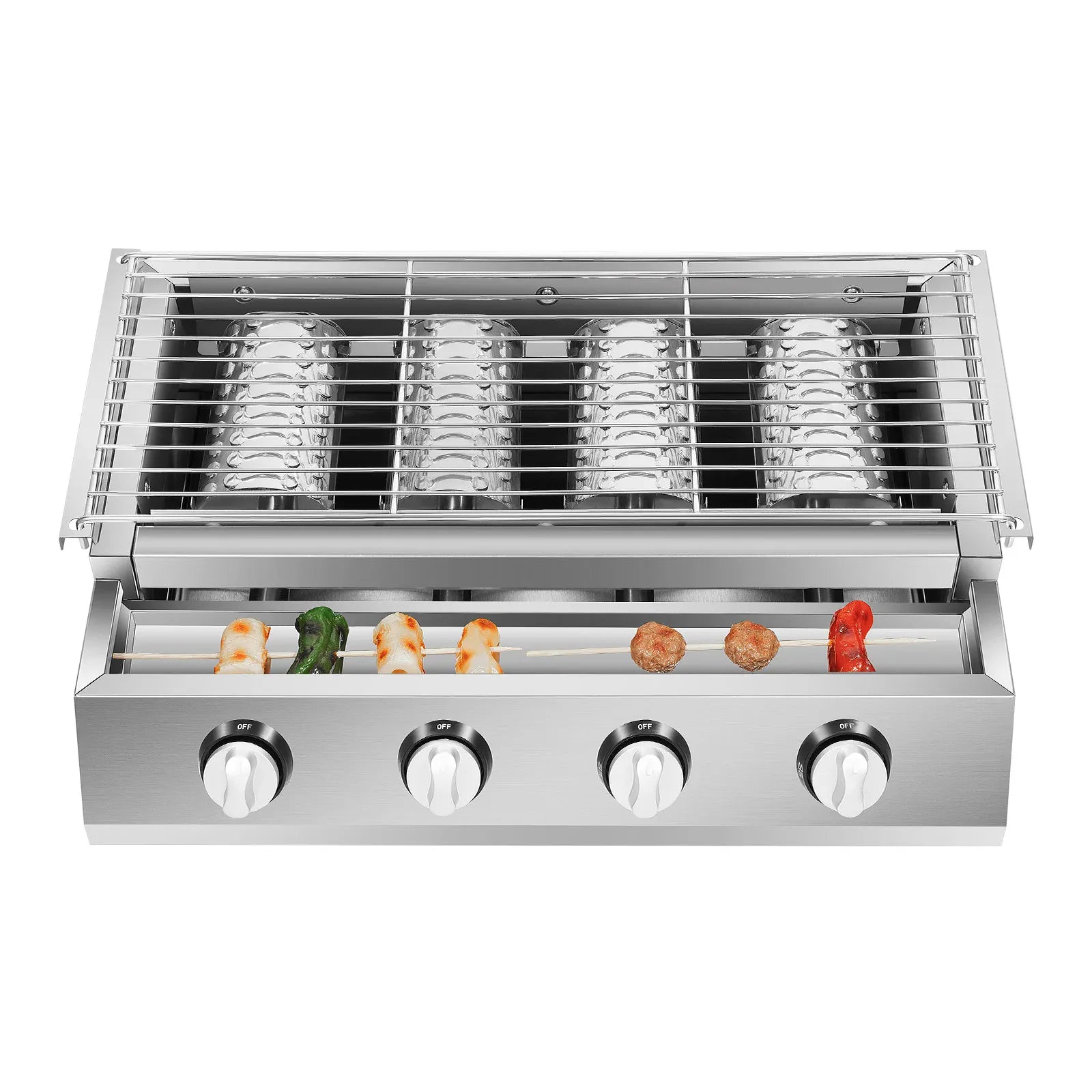 Plancha Gaz 4 Brûleurs Inox – Barbecue de Table Sans Fumée, Grille Amovible (GPL)