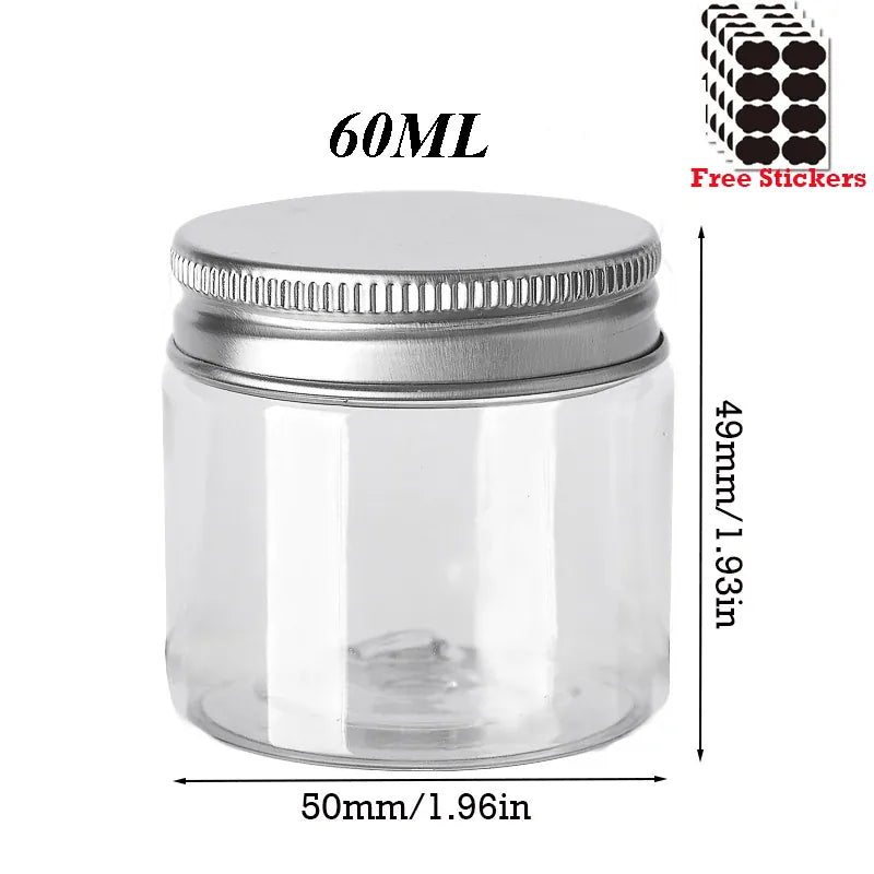 Lot de 50 Pots en Plastique PET Alimentaire 30–150 ml avec Couvercle Aluminium Vissé