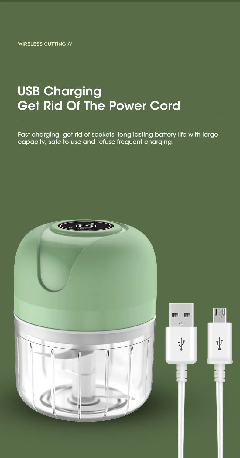 Mini Hachoir Électrique Sans Fil 250 ml — Rechargeable USB, Lame Inox 3 Feuilles mini hachoir