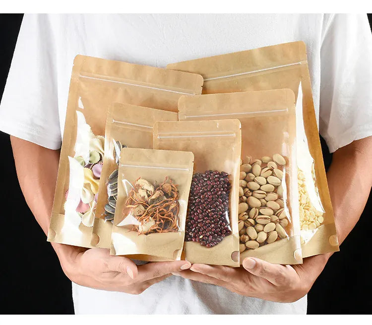 Sachets Kraft Transparente Autoportants - Lot de 50 Pièces