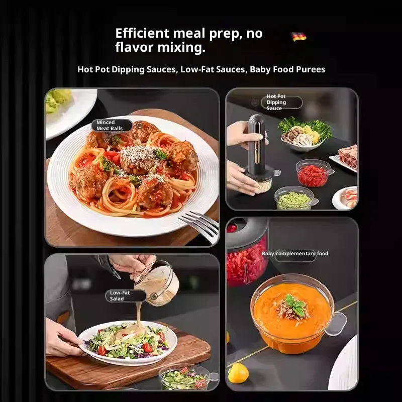Hachoir Électrique Sans Fil 30 W USB — 1 Grand Bol 400 ml + 3 Petits Bols 200 ml hachoir electrique