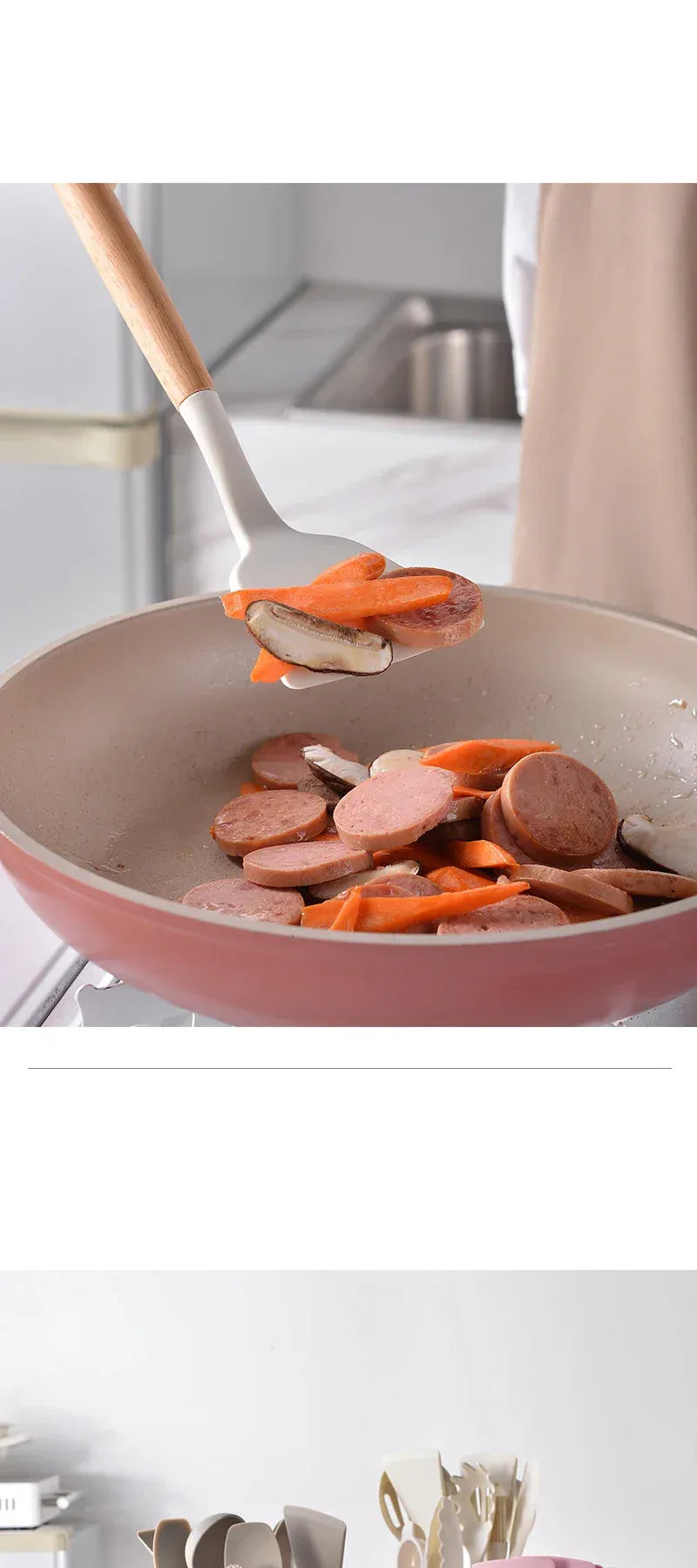 Set Ustensiles Silicone 12 Pieces avec Poignée en Bois - Cuisine spatule en silicone