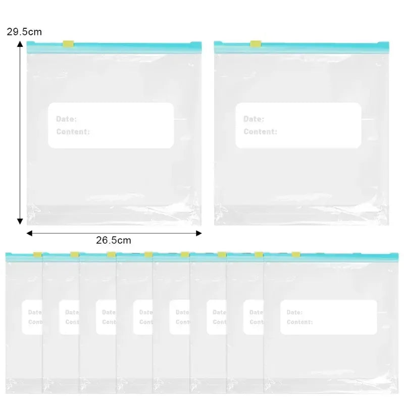 60/10PCS Reusable Zipper Bag Stand Up Zip Freezer Bags Refrigerator Vegetable Fruit Sealing Containers Leakproof Storage Pouch