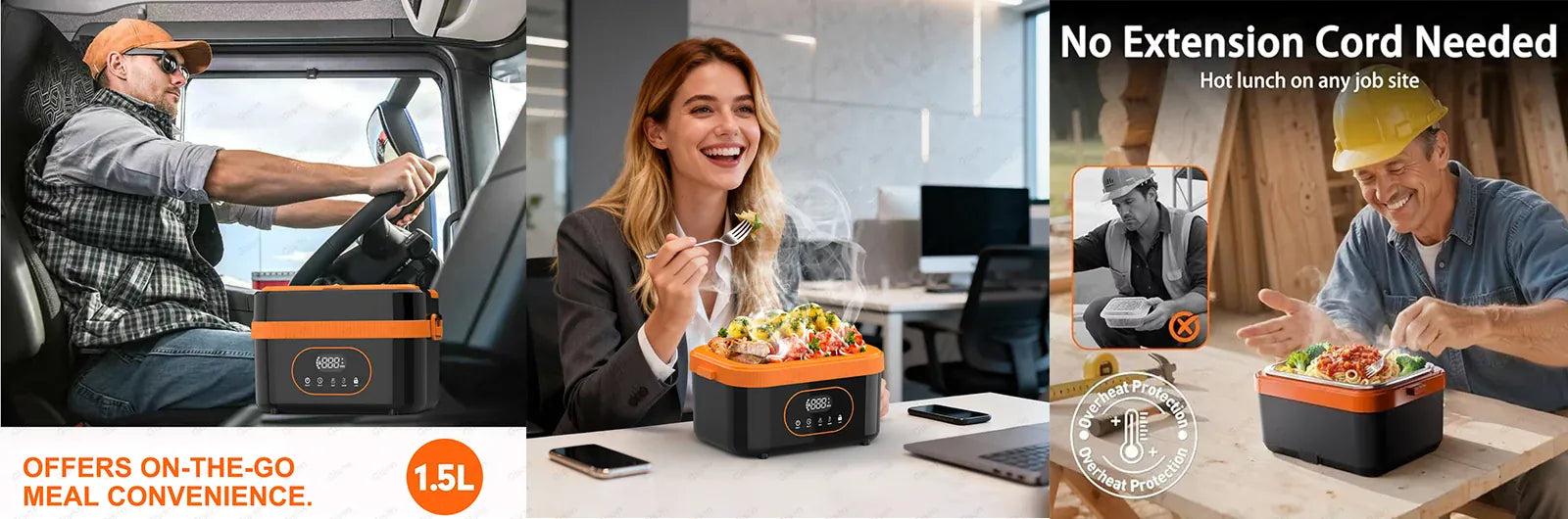 LunchBox Chauffante Sans Fil 60 W — Batterie 18 000 mAh, Cuve Inox 304, Timer 8h lunchboxchauf
