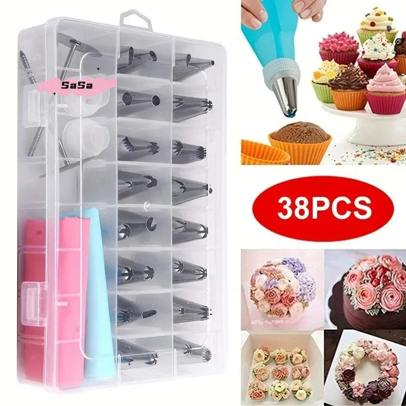 Set d'outils de décoration de gâteaux en inox - 38 pièces avec poches douillepoche