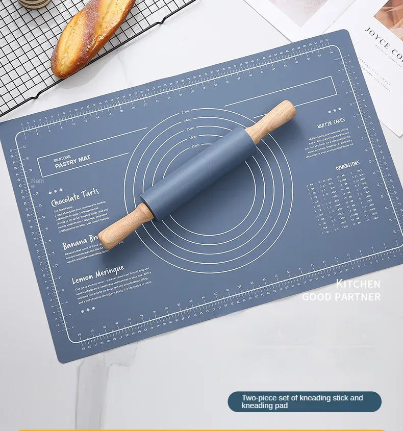 Rouleau à pâtisserie en silicone avec tapis de cuisson anti-adhésif - Idéal pour pâtes pizzas et biscuits rouleaupatisserie