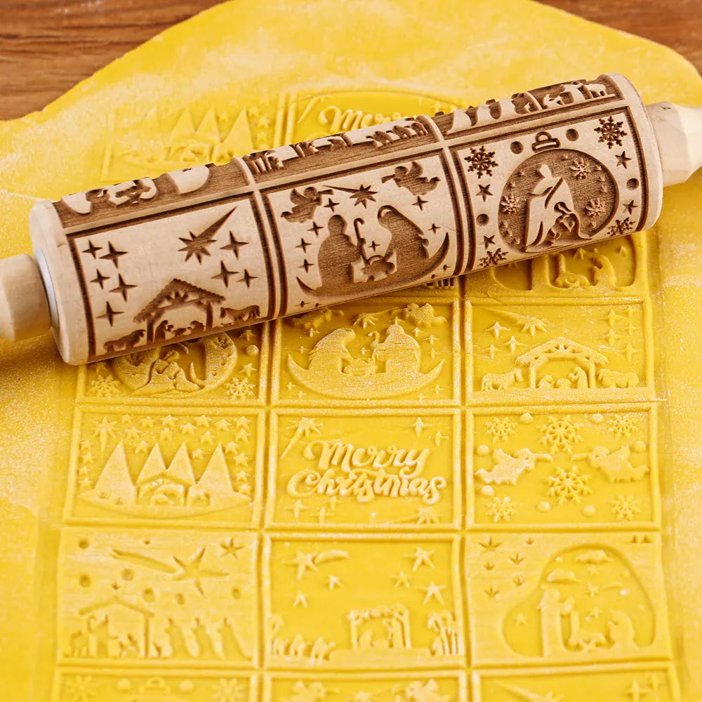 Rouleau à pâtisserie en bois avec motifs gravés de Noël - Outil de décoration pour biscuits rouleaupatisserie