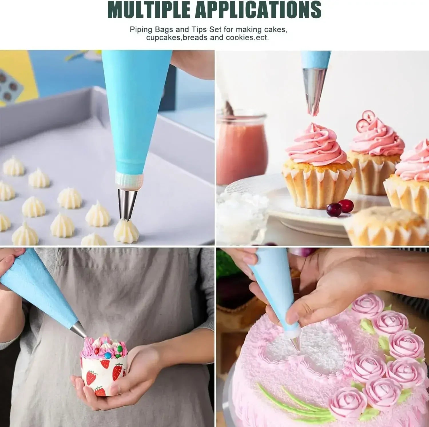 Poches à Douille en Silicone - Set de Pâtisserie avec 12 Douilles en Acier Inoxydable douillepoche
