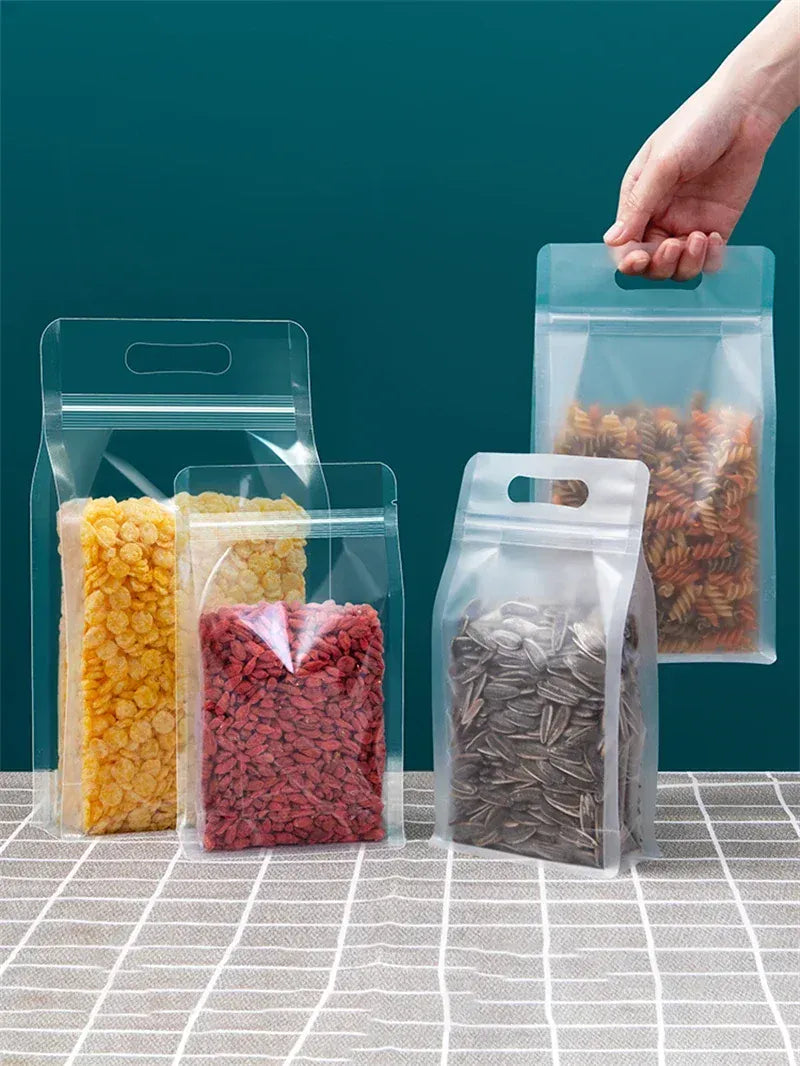 Sachets Zip Alimentaires Transparent Lot de 50 Pièces avec Poignée
