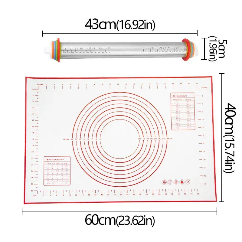 Rouleau à pâtisserie rétractable avec anneaux de mesure et tapis de pétrissage en silicone non adhésif rouleaupatisserie