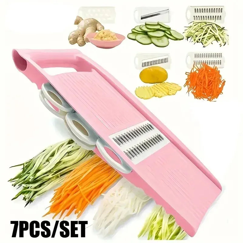 Mandoline 7-en-1 avec Lames Interchangeables pour Fruits et légumes Mandoline