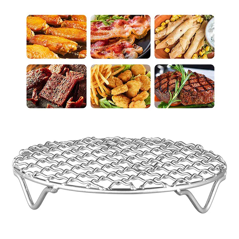 Grille Inox Air Fryer Rond Empilable - Rack de Cuisson Anti-corrosion Air Fryer