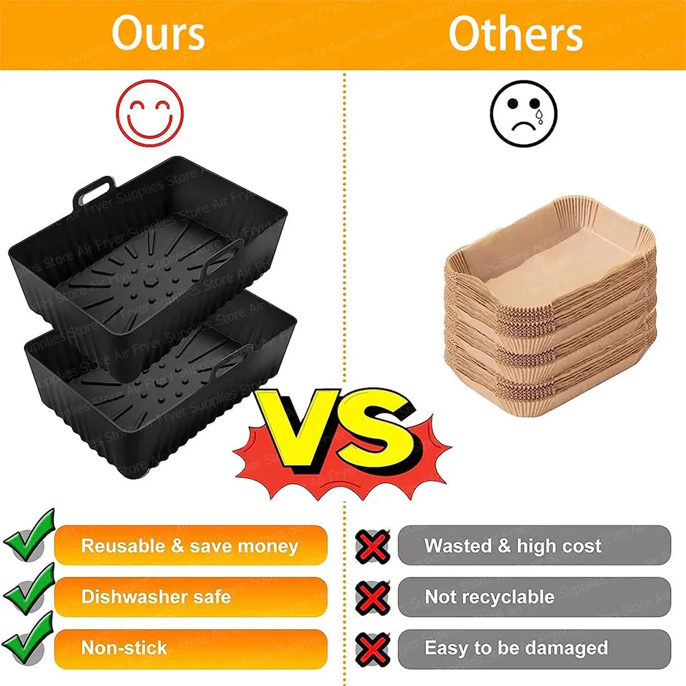 Moule Silicone Réutilisable pour Friteuse Rectangulaire - Lot de 2 Air Fryer