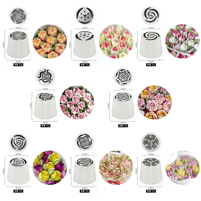 Douilles à Pâtisserie en Acier Inoxydable pour Fleurs 3D - 8 Pièces douillepoche