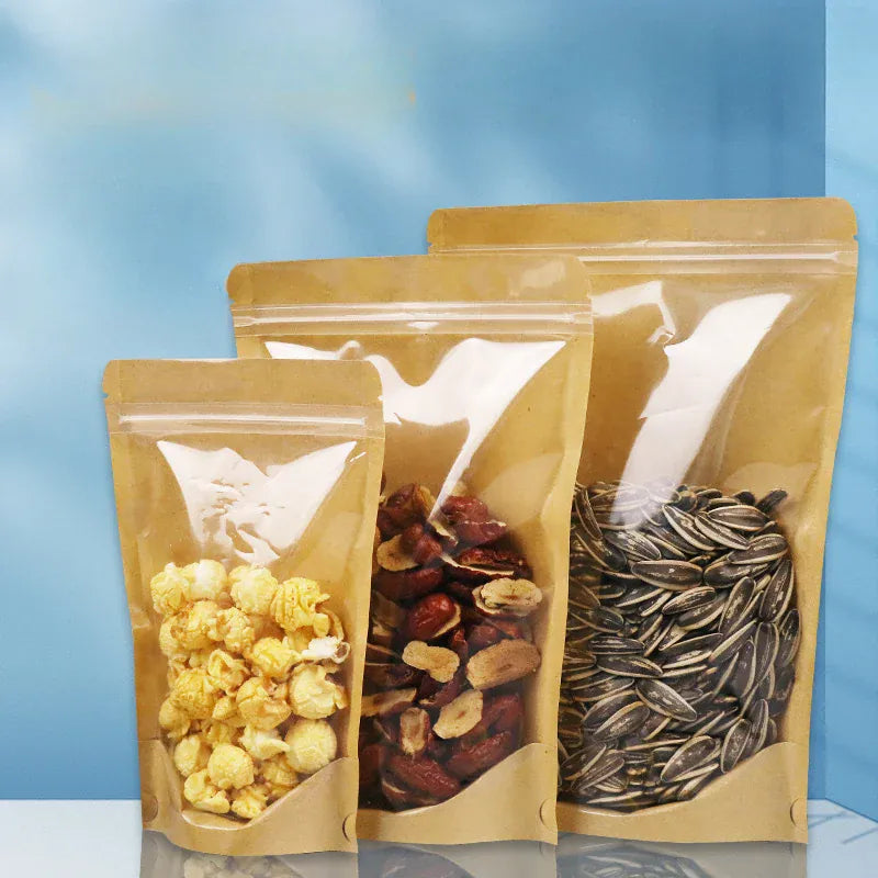 Sachets Kraft Ziplock Transparent - Lot de 100 Pièces Resealable