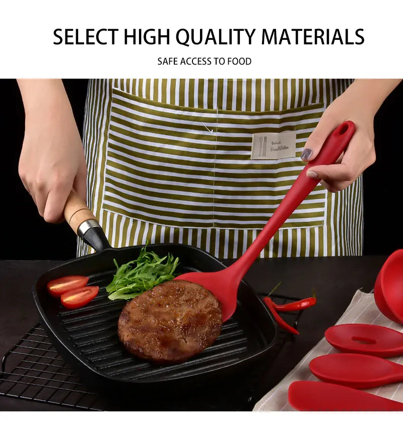 Set Ustensiles Silicone 5 pièces Résistants à la Chaleur Rouge spatule en silicone