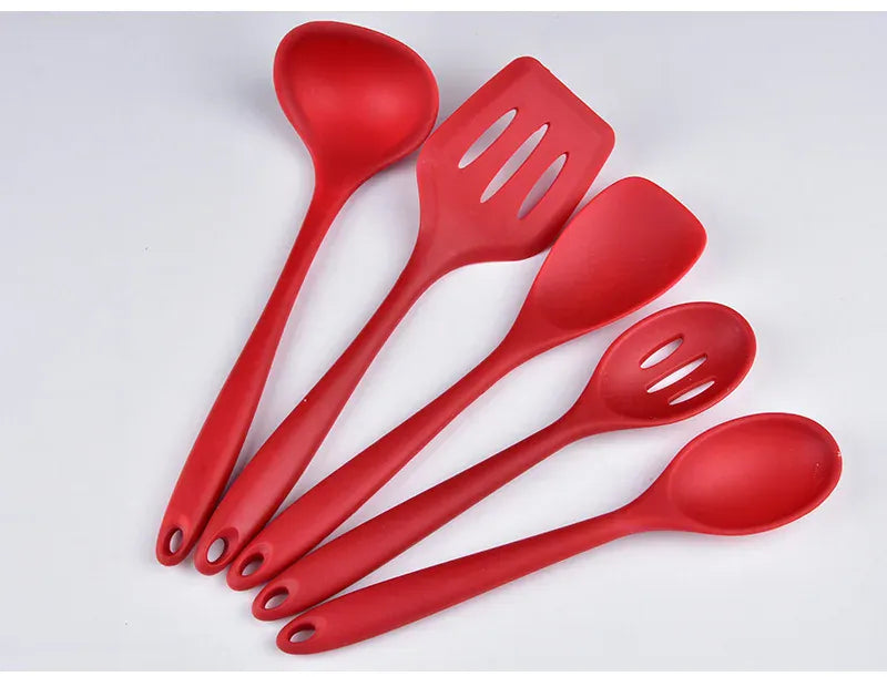 Set Ustensiles Silicone 5 pièces Résistants à la Chaleur Rouge spatule en silicone