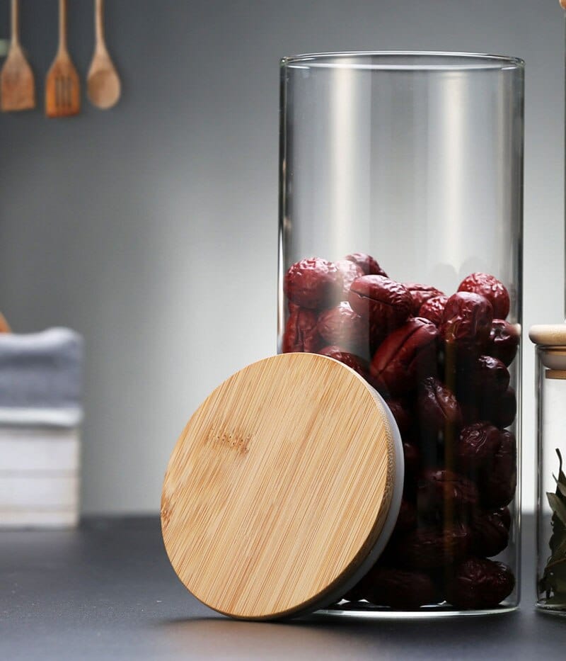 Bocaux en verre avec couvercles en bambou Boîtes Hermétiques