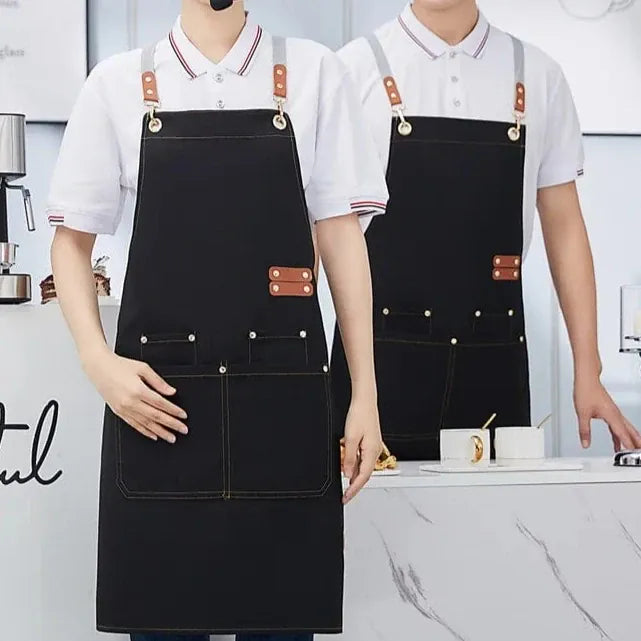 Tablier de cuisine toile imperméable avec poche et bretelles ajustables pour Barbecue tablier