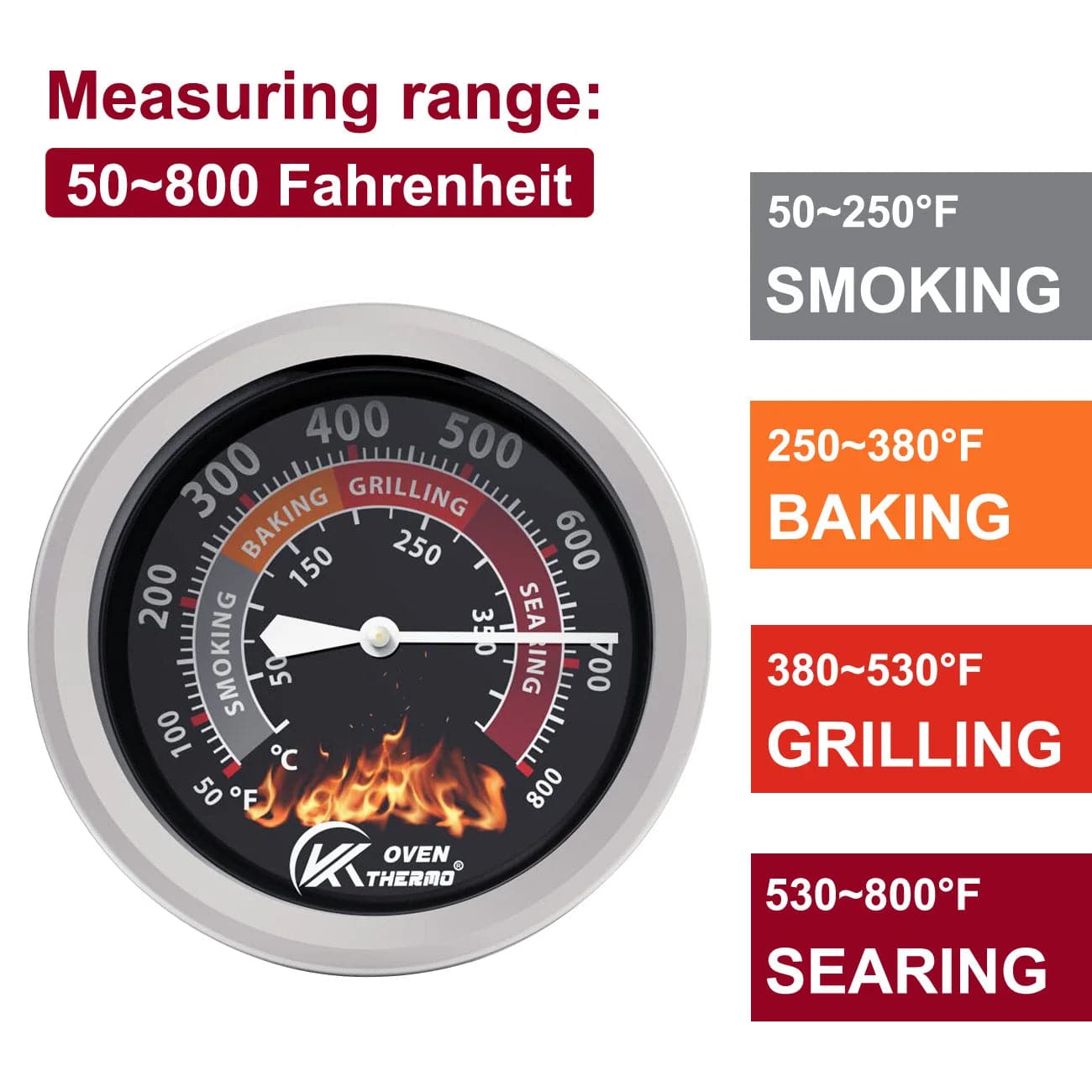 Thermomètre de Gril pour Barbecue en Inox avec Cadran - 400°C - KT THERMO barbecue