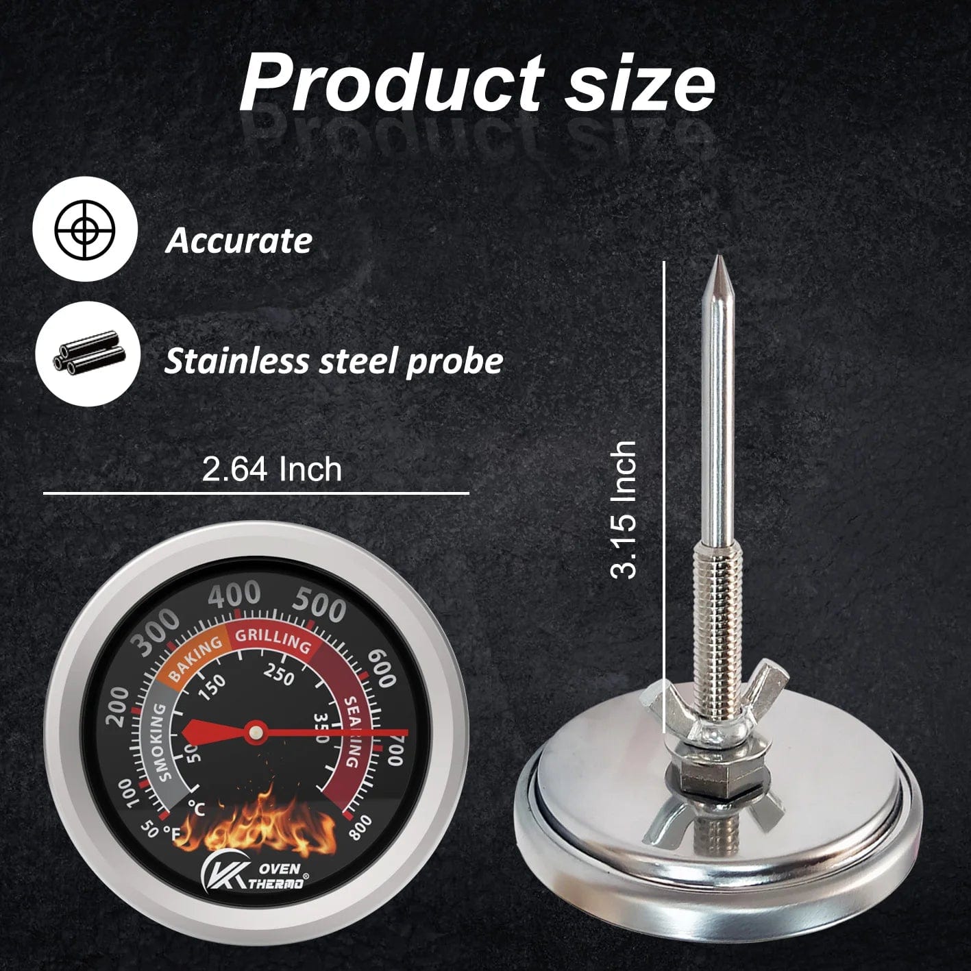 Thermomètre de Gril pour Barbecue en Inox avec Cadran - 400°C - KT THERMO barbecue