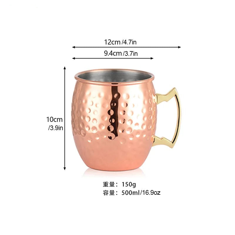 Lot de 2 Mugs Moscow Mule en Acier Inoxydable Plaqué Or Rose - Cadeau Bar (16.9 oz)