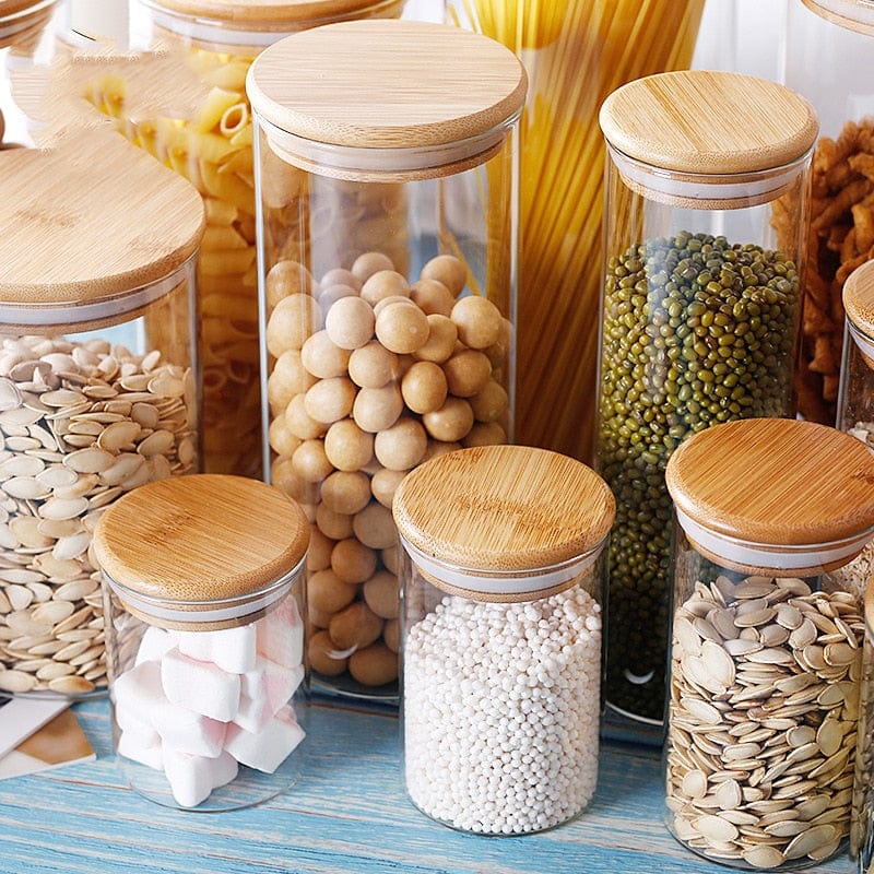 Lots de Bocaux en verre avec couvercles en bambou Boîtes Hermétiques