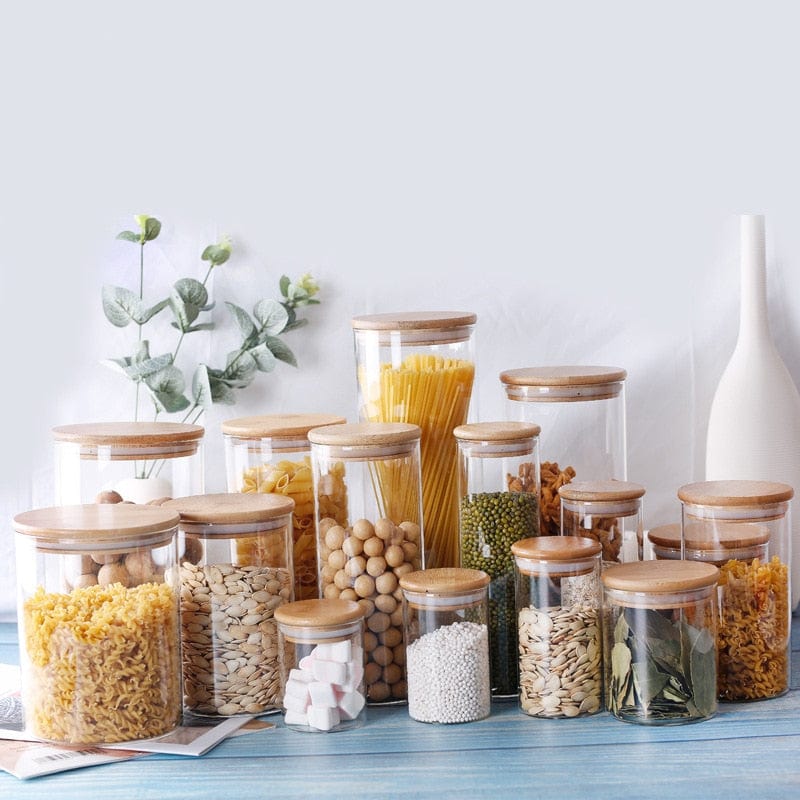 Lots de Bocaux en verre avec couvercles en bambou Boîtes Hermétiques
