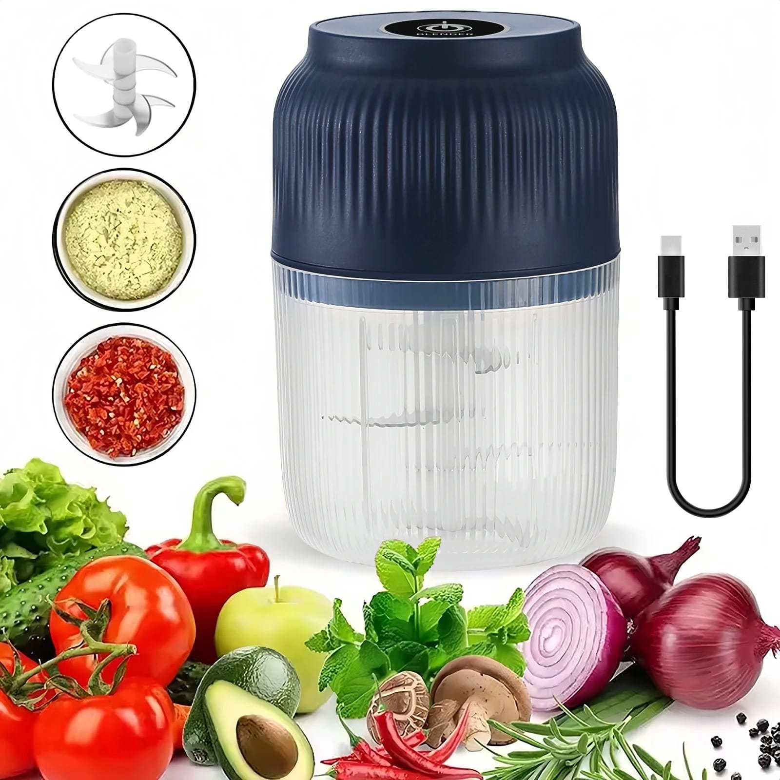 Mini Hachoir Électrique Rechargeable USB 300 ml — 6 Lames Inox hachoir electrique