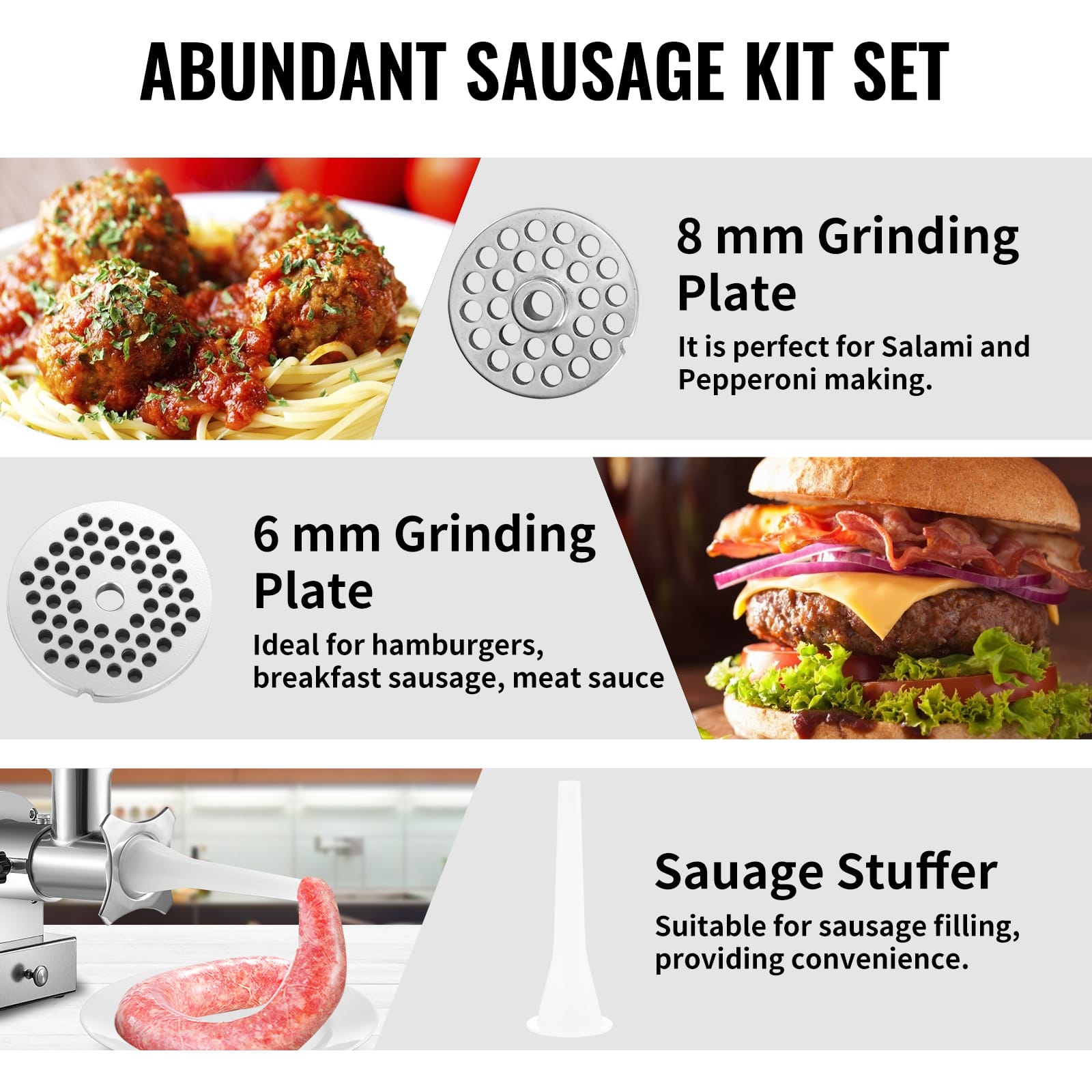 Hachoir à Viande Électrique 1 100 W — 300 kg/h, 2 Plaques + Kit Saucisse Hachoirs à Viande