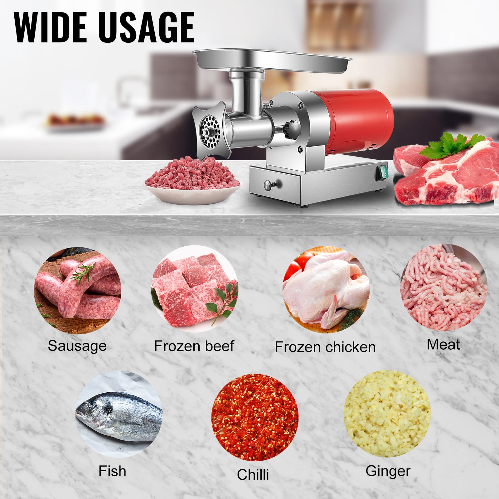Hachoir à Viande Électrique 1 100 W — 300 kg/h, 2 Plaques + Kit Saucisse Hachoirs à Viande