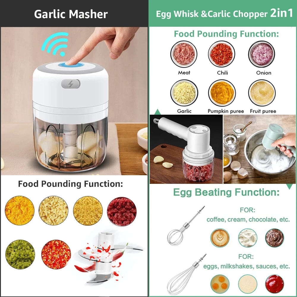 Mini Hachoir Électrique pour l'Ail et les Légumes - Broyeur USB Portable & sans Fil Hachoirs à légumes