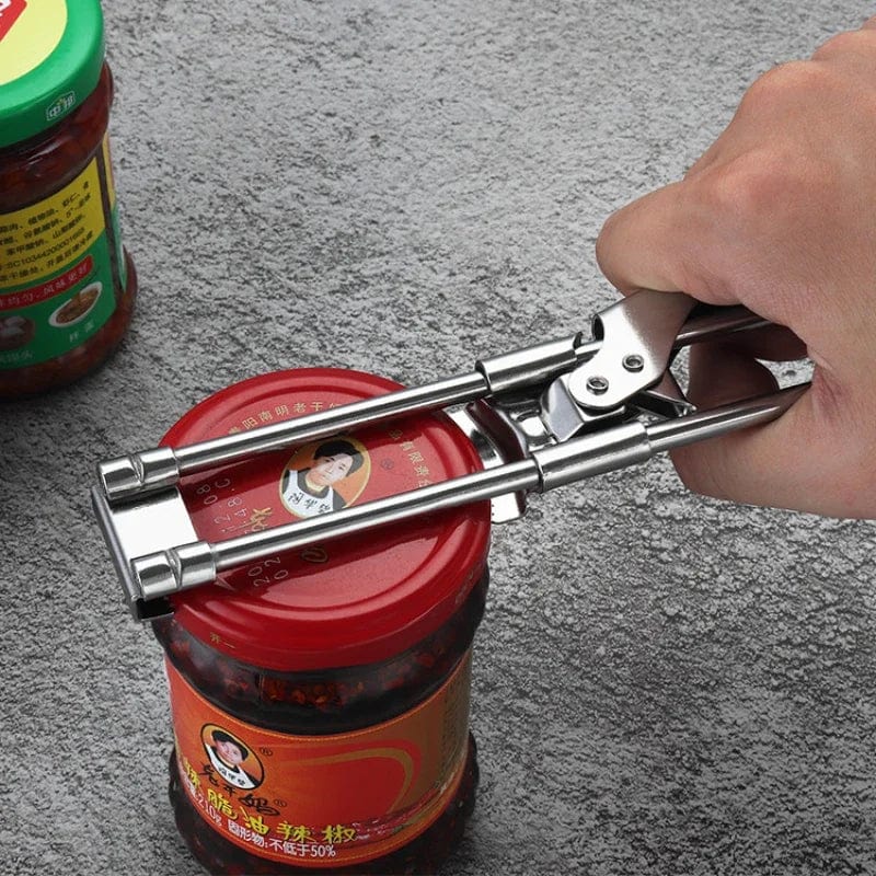 Ouvre-bouteille en acier inoxydable réglable antidérapant - Accessoire cuisine multifonction jarres et bouteilles