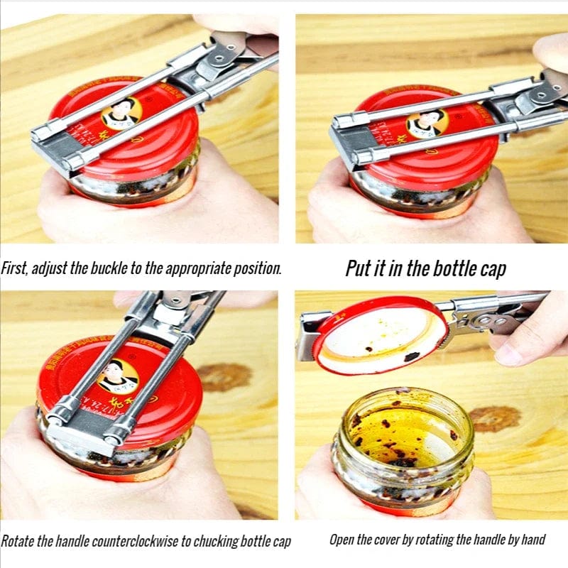 Ouvre-bouteille en acier inoxydable réglable antidérapant - Accessoire cuisine multifonction jarres et bouteilles