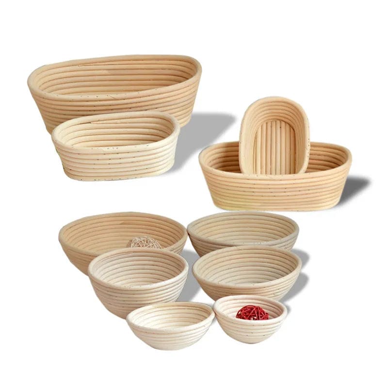 Panier de fermentation en rotin (lot de 2) – Banneton artisanal avec doublure en lin