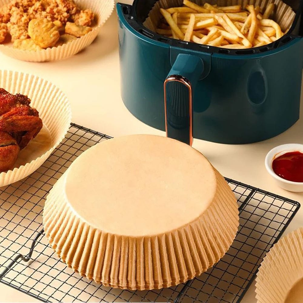 Papiers Cuisson Air Fryer, 100/50 Pièces, 16cm, Ronds, Blancs/Brun : Accessoires Cuisine Ecofriendly Air Fryer