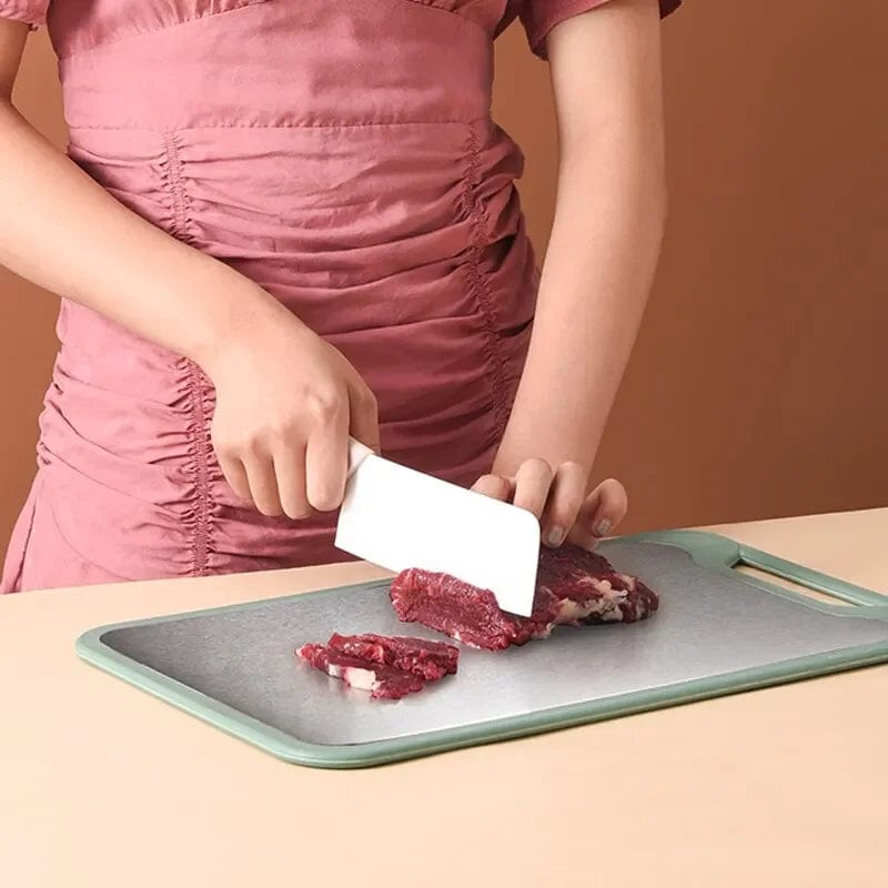 Planche à Découper Cuisine: Inox et Plastique 2 en 1 pour Viande et Légumes Planche à Découper