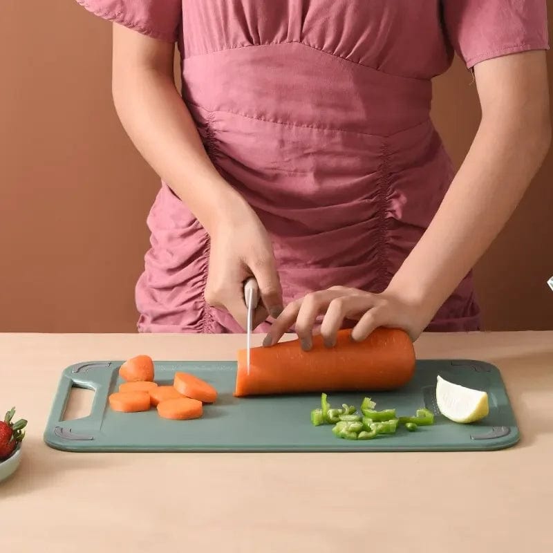 Planche à Découper Cuisine: Inox et Plastique 2 en 1 pour Viande et Légumes Planche à Découper