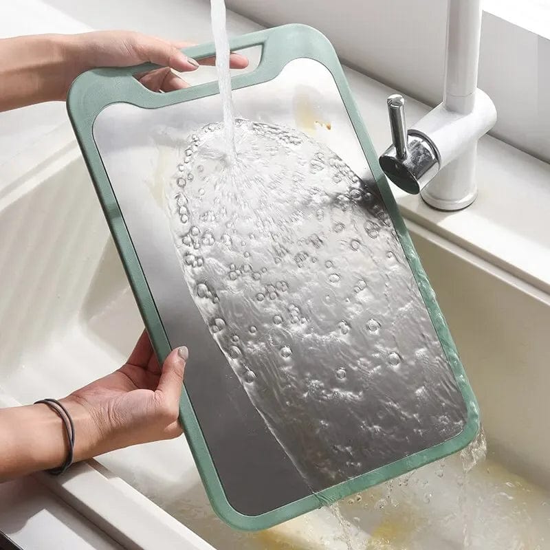 Planche à Découper Cuisine: Inox et Plastique 2 en 1 pour Viande et Légumes Planche à Découper