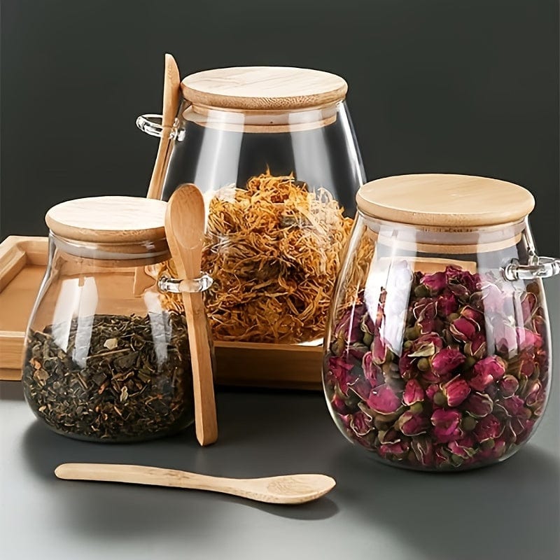 Pot en verre avec couvercles hermétiques - Lot de 1, Pots à bonbons et de rangement pour thé, café, épices - Accessoires de cuisine design - Réf. AV74355