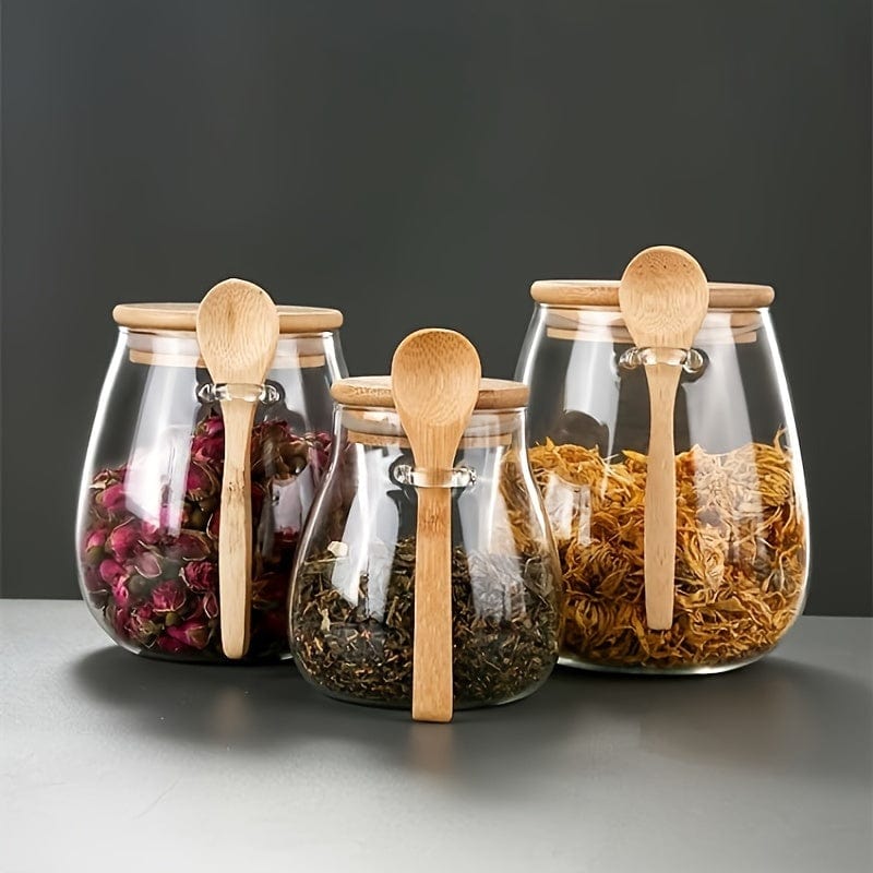 Pot en verre avec couvercles hermétiques - Lot de 1, Pots à bonbons et de rangement pour thé, café, épices - Accessoires de cuisine design - Réf. AV74355