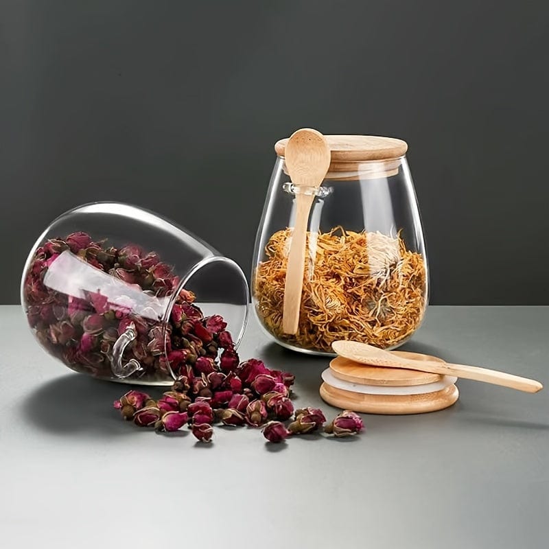 Pot en verre avec couvercles hermétiques - Lot de 1, Pots à bonbons et de rangement pour thé, café, épices - Accessoires de cuisine design - Réf. AV74355