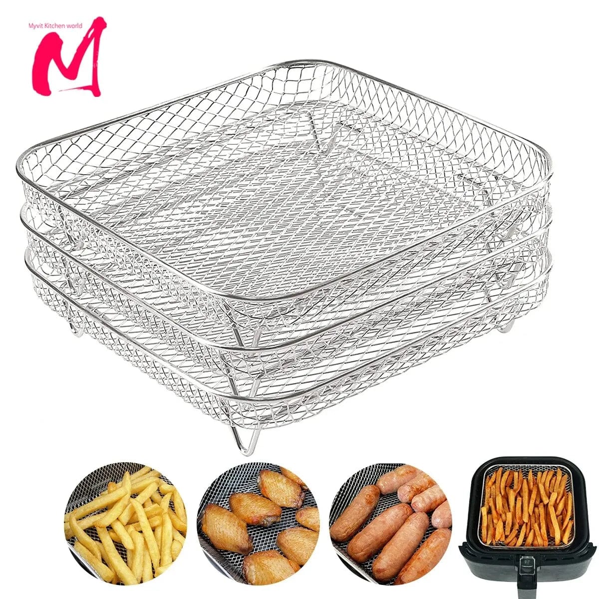 Racks de Cuisson pour Air Fryer en Acier Inoxydable à 3 Étages