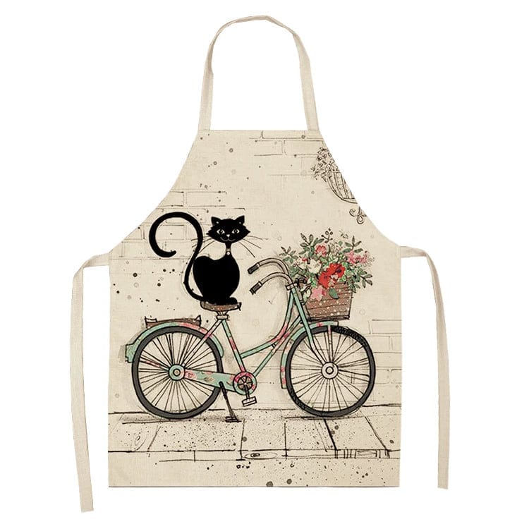 Tablier de Cuisine Chaton Mignon Imprimé Japonais Lin Coton Meow tablier