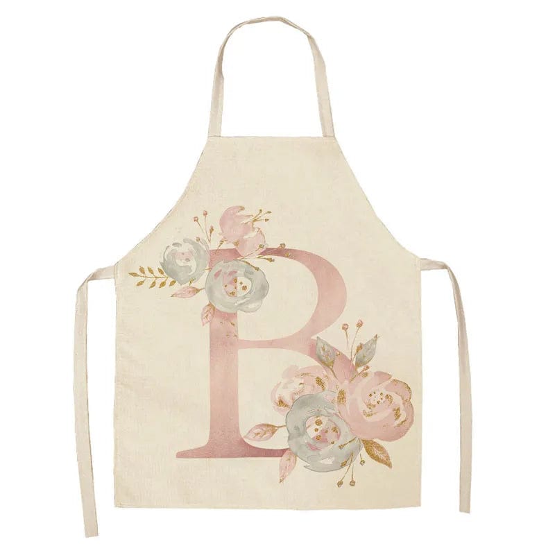 Tablier de Cuisine Enfant Motif Lettre Rose en Lin - Accessoires de Cuisson et de Boulangerie
