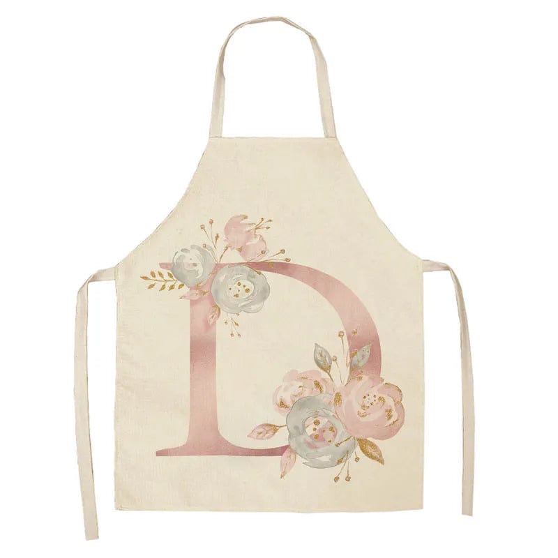 Tablier de Cuisine Enfant Motif Lettre Rose en Lin - Accessoires de Cuisson et de Boulangerie