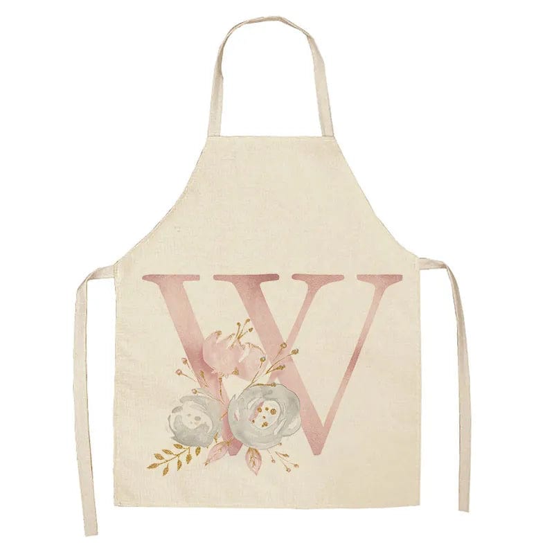 Tablier de Cuisine Enfant Motif Lettre Rose en Lin - Accessoires de Cuisson et de Boulangerie