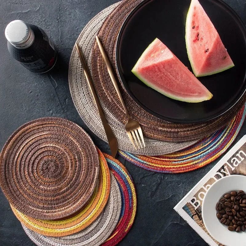 Tapis de Table Rond en Vinyle Tissé Individuel pour Décoration de Table, Lot de 1