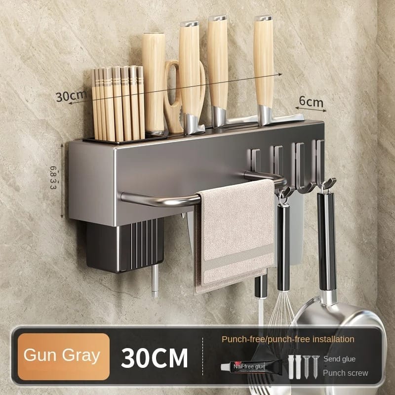 Range-Couteaux Mural Multifonction pour Ustensiles de Cuisine — Étagère sans Perçage